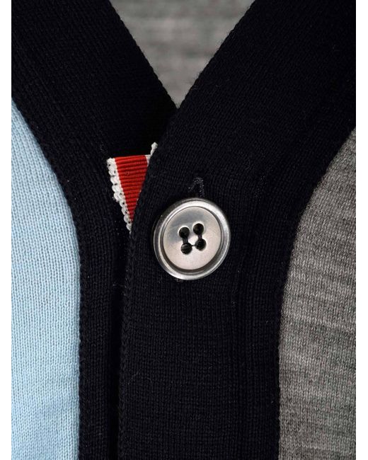 Thom Browne Blue Colour-Block Knit Cardigan for men
