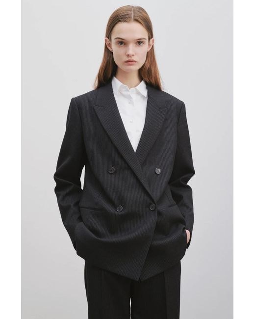 The Row Blue Pinstripe-Pattern Double-Breasted Blazer