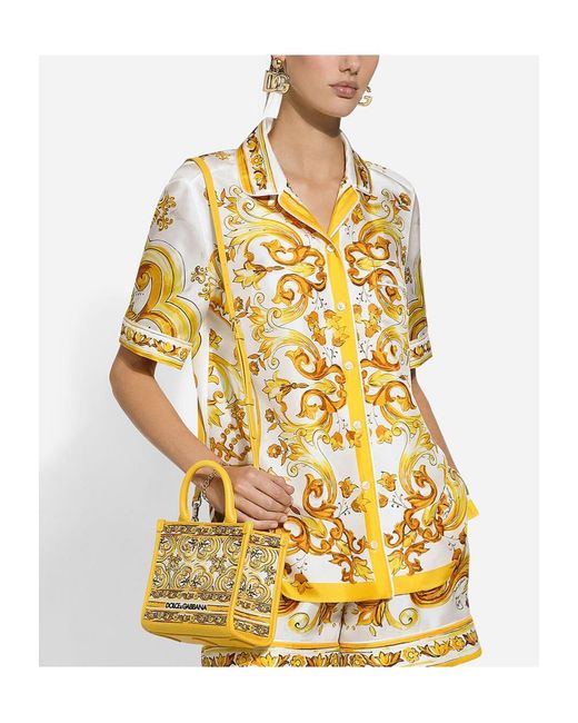 Dolce & Gabbana Metallic Majolica Printed Short-Sleeved Twill Shirt
