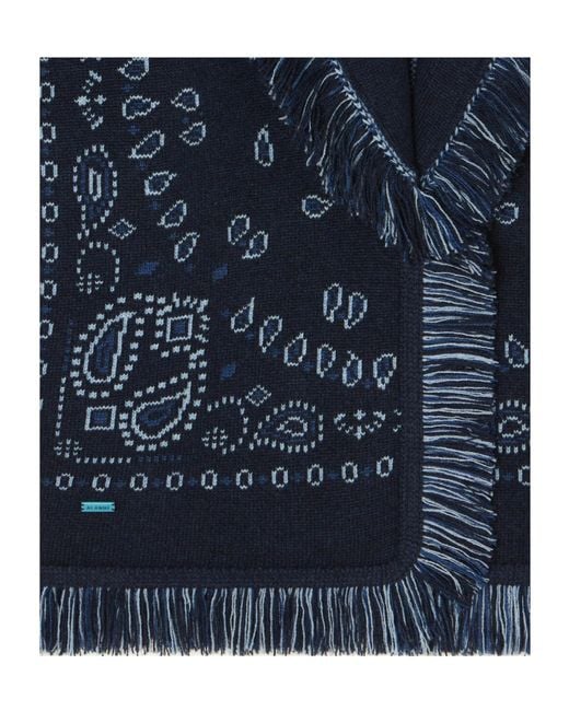 Alanui Blue Paisley-Jacquard Fringe Coat