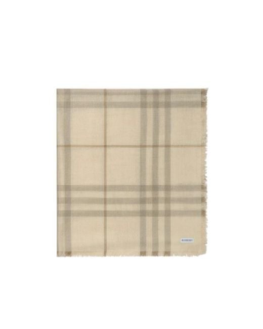 Burberry Natural Wide Reversible Check Wool Silk Scarf