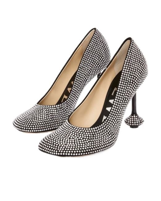 Loewe White Toy 90 Sculpted-Heel Crystal-Embellished Leather Pumps