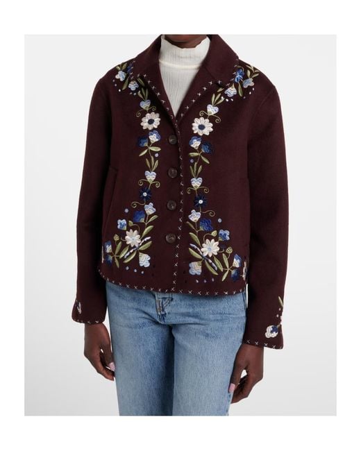 Rixo Purple Embroidered Single-Breasted Casual Jacket