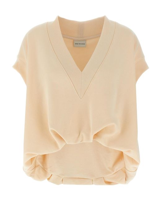 Dries Van Noten Hann V-Neck Short-Sleeved Sweatshirt in Natural | Lyst