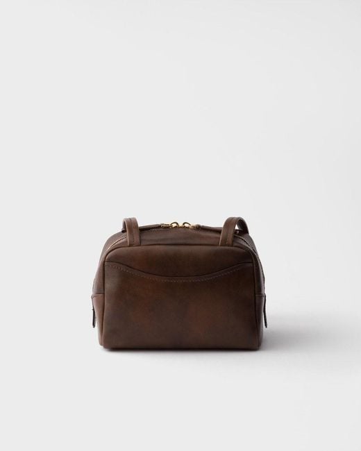 Prada Brown Box Antiqued Leather Top-Handle Mini-Bag
