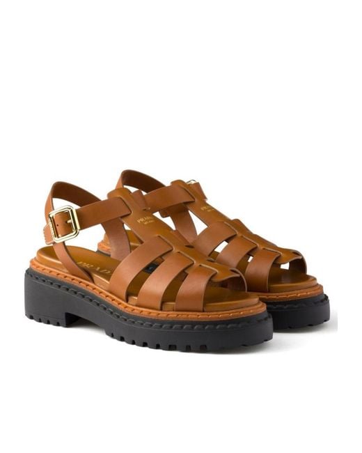 Prada Brown Buckle-Fastened Monolith Sandals