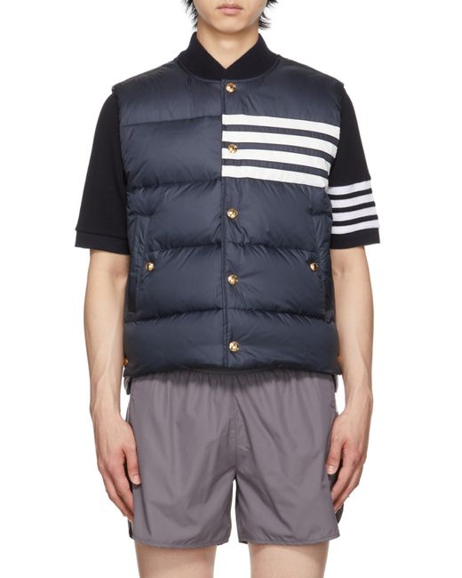 Thom Browne Blue 4-Bar Down Gilet for men
