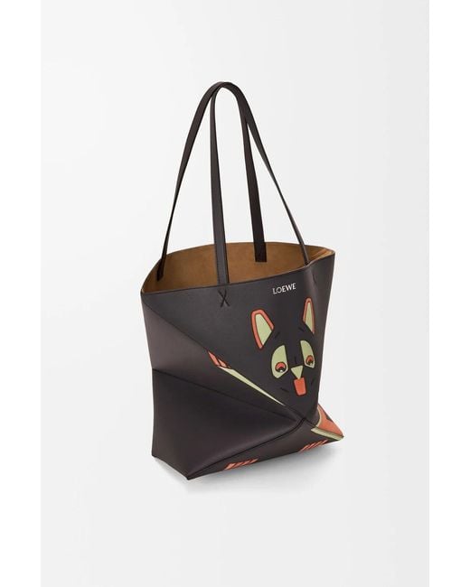 Loewe Black Futurist Cat Medium Puzzle Fold Tote Bag