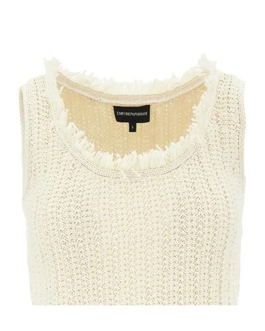 Emporio Armani Natural Frayed-Neck Knitted Top