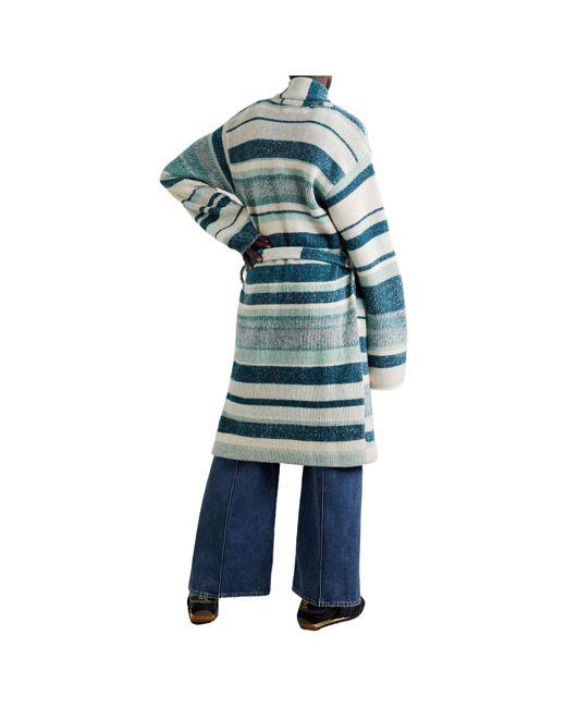 The Elder Statesman Blue Striped Cashmere Cardigan With Belt