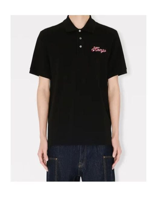 KENZO Black Winter Holidays Embroidered Slim Polo Shirt for men