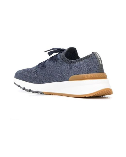 Brunello Cucinelli Blue Knitted Low-Top Sneakers for men