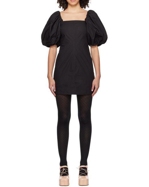 Ganni Black Poplin Puff-Sleeved Mini Dress