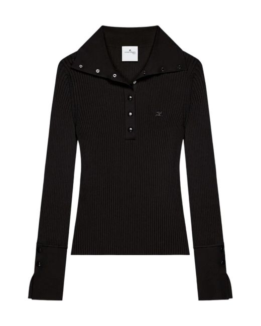Courreges Black Ribbed Polo Top