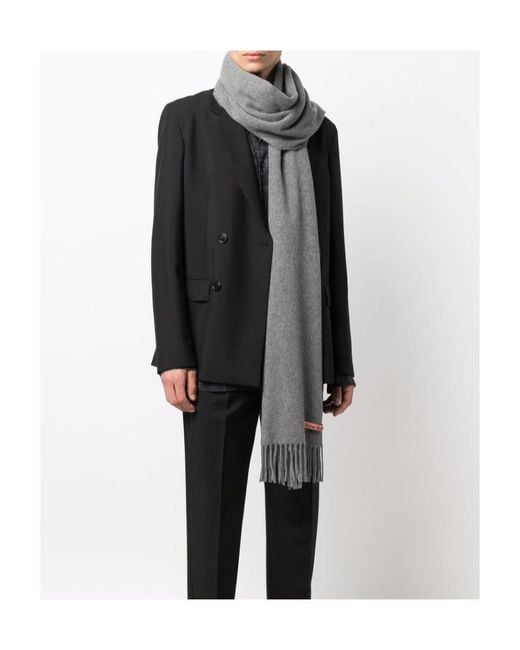 Acne Gray Logo Patch Fringed Scarf