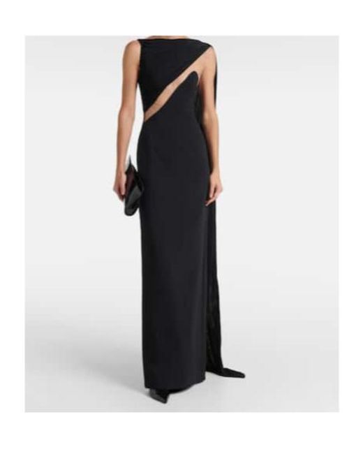 David Koma Black Draped Jersey And Tulle Gown