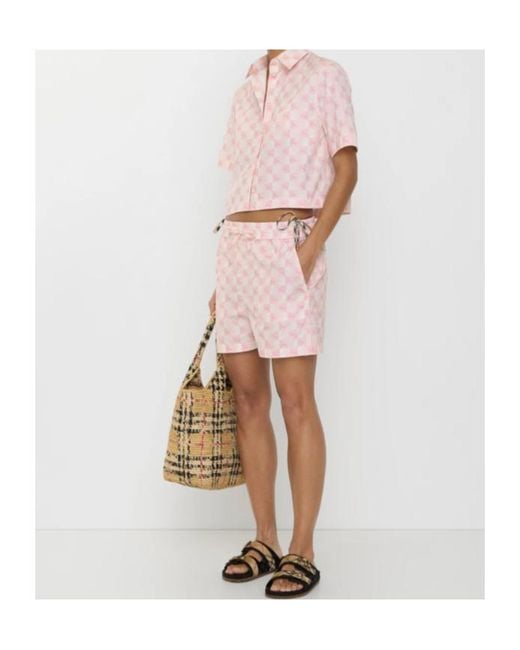 Burberry Pink Knight Checkerboard Cotton Poplin Shorts