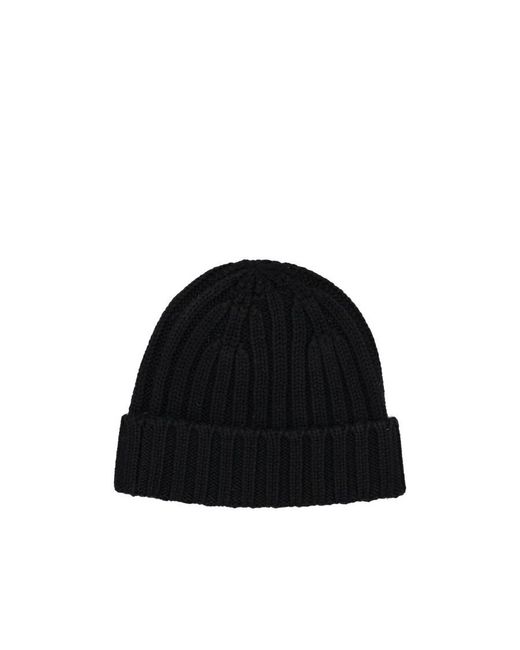 Aspesi Black Logo Patch Rib-Knit Beanie for men