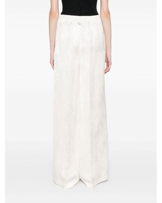 Twinset White Jacquard Satin Palazzo Trousers