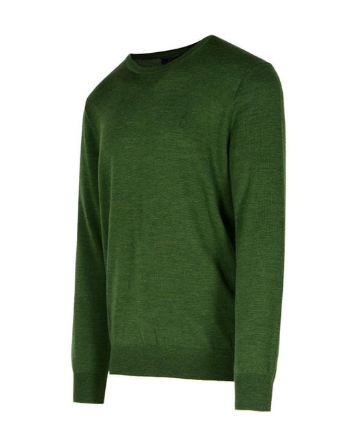 Polo Ralph Lauren Green Logo Embroidered Crewneck Jumper for men