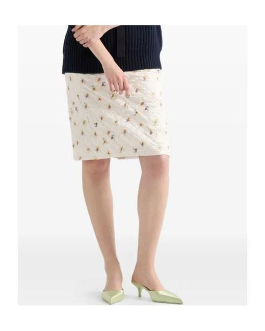 Prada Natural Floral-Print Quilted Satin Skirt