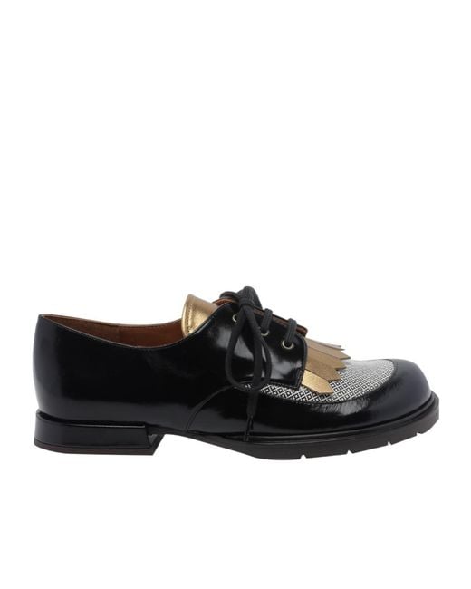 Chie Mihara Black Jeripa Kiltie Lace-Up Flat Shoes