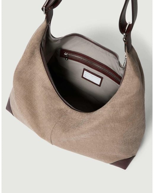 Brunello Cucinelli Brown Water-Resistant Canvas And Burnished Calfskin Messenger Bag for men