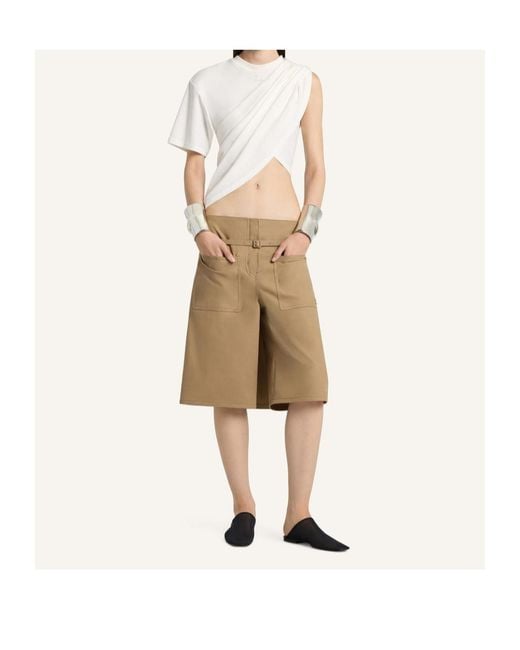 Courreges Natural Back-Panel Belted Shorts