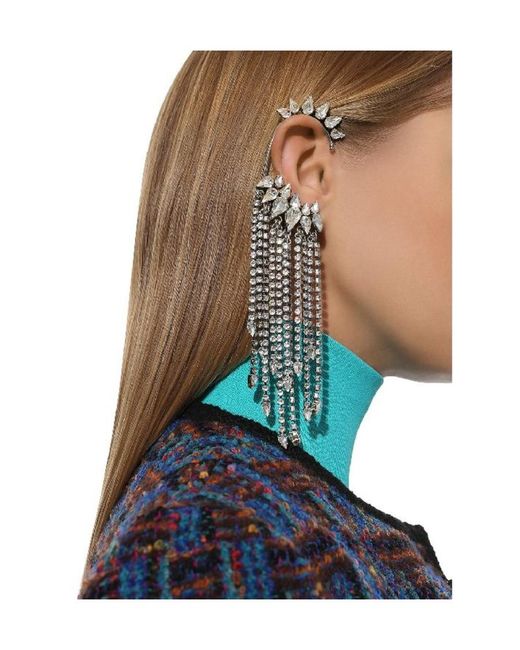 Saint Laurent White Crystal Tassel Single Ear Clip