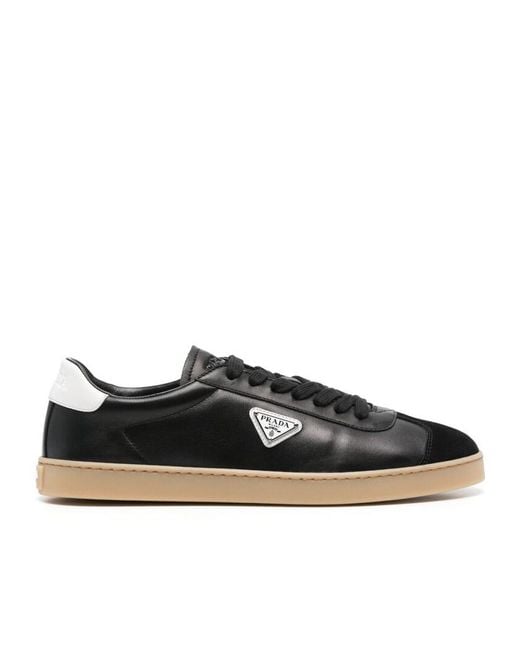 Prada Black Triangle-Logo Lace-Up Sneakers for men