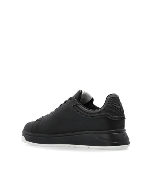 Emporio Armani Black Round Toe Lace-Up Sneakers for men