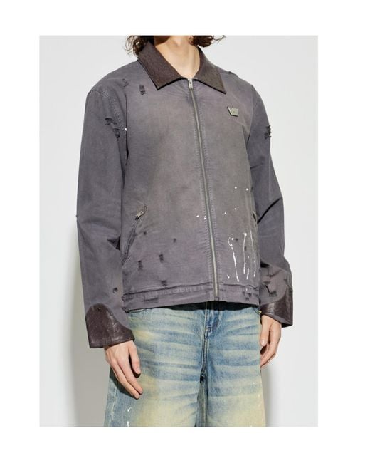 M I S B H V Gray Distressed Zip-Up Jacket for men