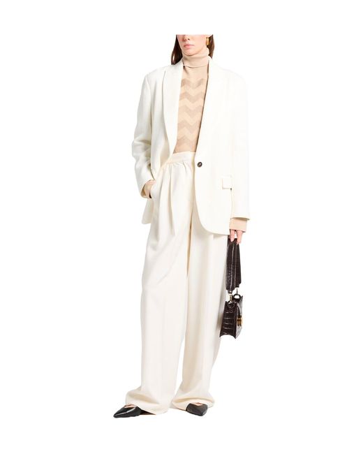 Brunello Cucinelli White Minimalist Single-Breasted Blazer