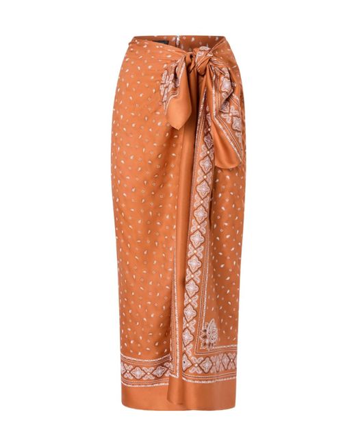 Pinko Orange Bandana-Print Finished Edge Skirt