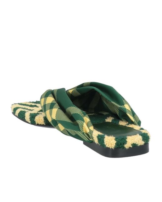 Burberry Green Checkered Slippers