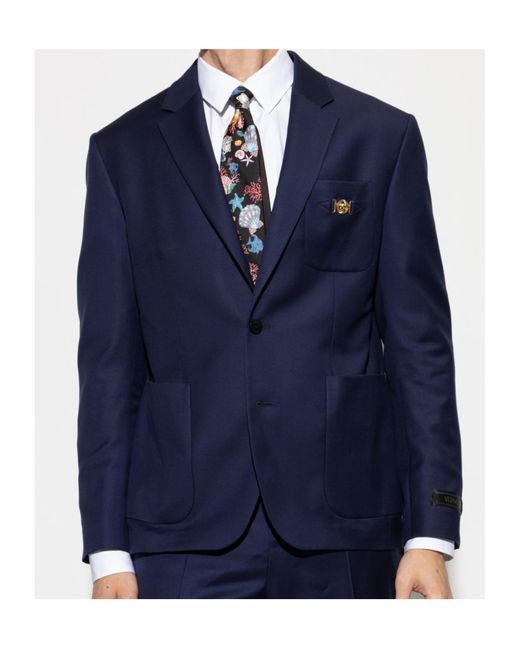 Versace Blue Single-Breasted Tailored Blazer for men