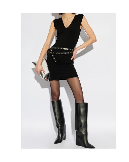 DSquared² Black Logo Plaque V-Neck Mini Dress
