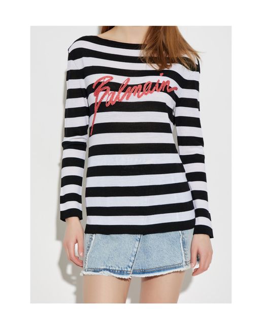 Balmain White Wool Striped Jersey