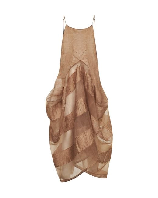 Uma Wang Brown Rose Linen And Silk Voile Adley Long Dress