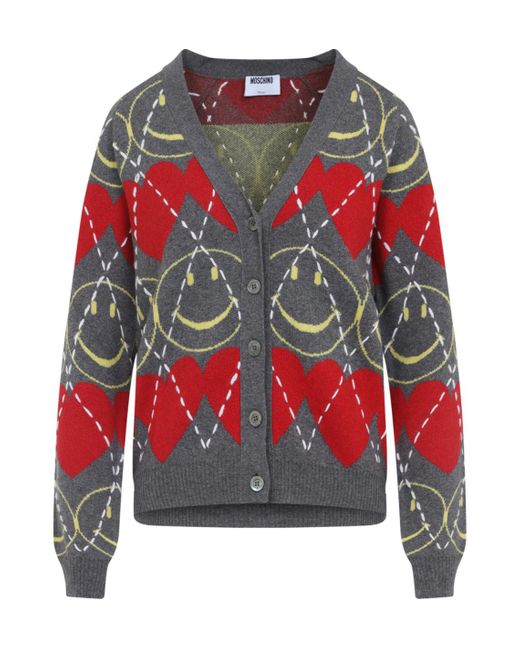Moschino Red V-Neck Knitted Cardigan