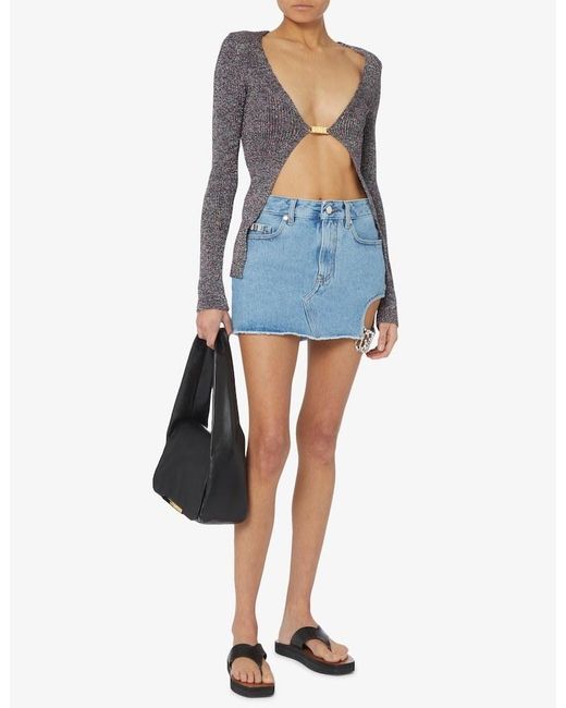 Gcds Blue Glittered V-Neck Cardigan