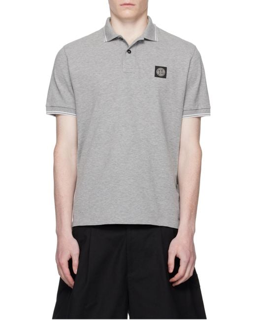 Stone Island Gray Slim-Fit Short-Sleeve Polo Shirt With Striped Details for men