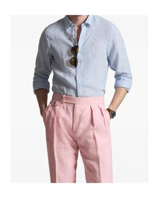 Polo Ralph Lauren Blue Logo Embroidered Striped Shirt for men