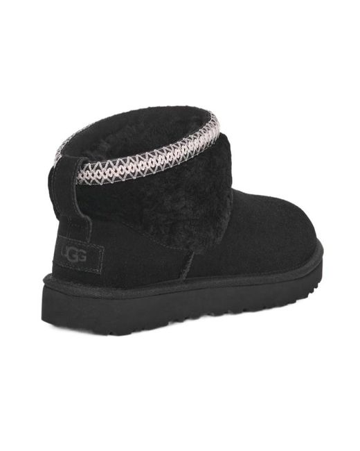 Ugg Black Classic Ultra Mini Maxi Curly Ankle Boots