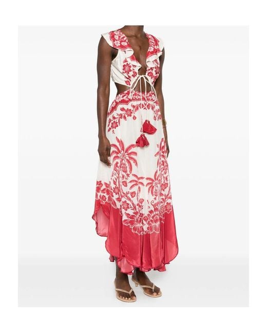 Farm Rio Red Floral Patterned Cut-Out Dress