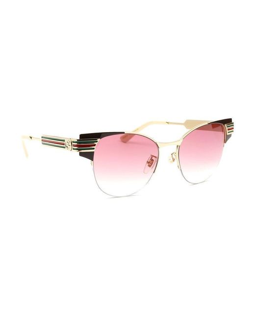 Gucci Pink Cat's Eye Embossed Logo Sunglasses