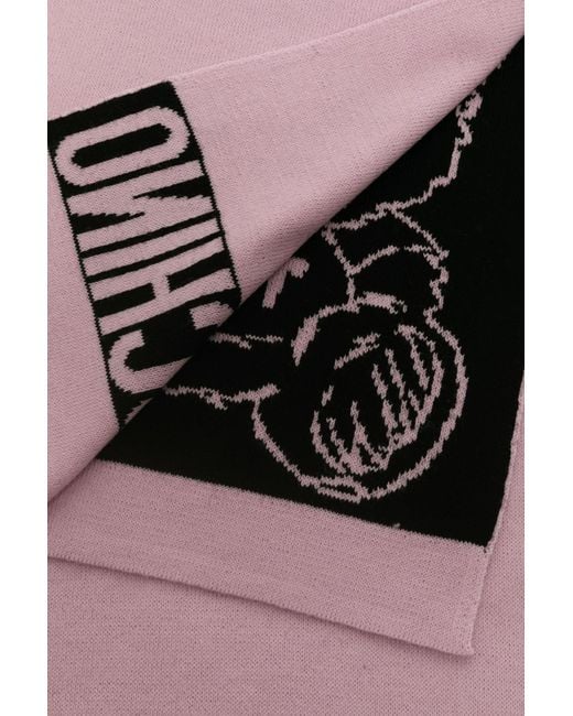 Moschino Pink Teddy Bear Pattern Scarf for men