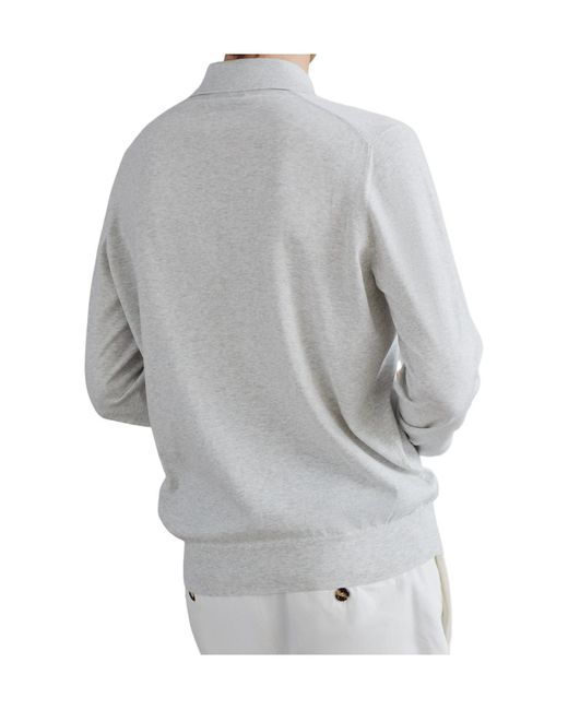 Brunello Cucinelli Gray Long-Sleeved Knitted Polo Shirt for men