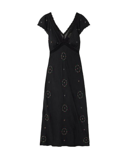 Rixo Black Iggy Lace-Trimmed Embroidered Voile Midi Dress