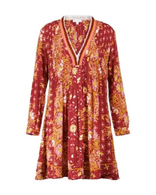 Poupette Red Ola Fringed Printed Minidress